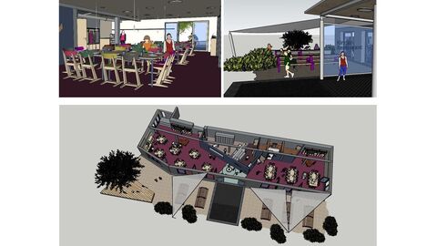 Impressionen Mensaraum Visualisierungen sowie Grundrisse des Schülerrestaurant der Südringgauschule in Herleshausen.