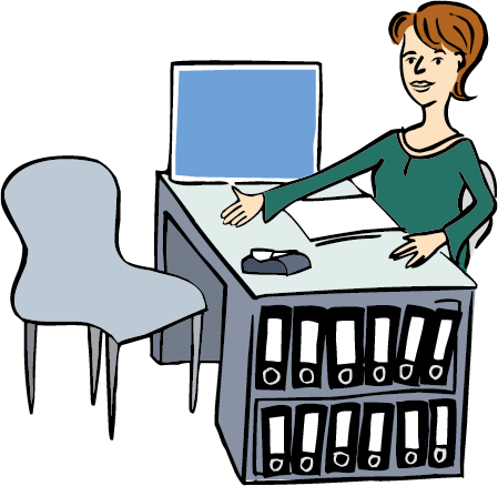 Behoerde-2 Diese Frau arbeitet auf einem Amt. Bei ihr kann man Sachen beantragen.