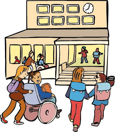 Schule-Inklusion Kinder mit und ohne Einschränkung gehen gemeinsam in eine Schule.